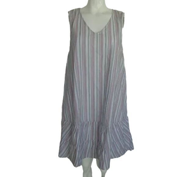FRESH PRODUCE Dress, L, Melody, Tiered Skirt, V-neck, Crisp cotton, Stripes - Picture 10 of 14